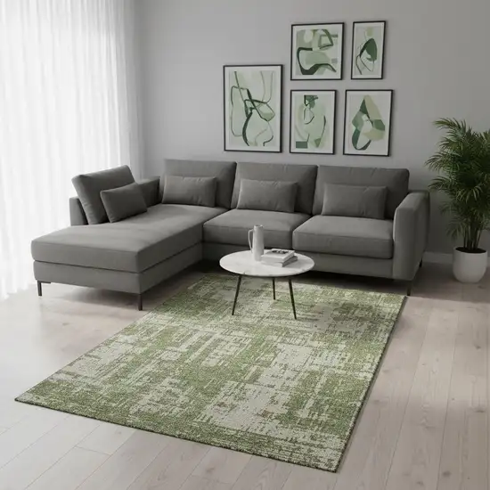 Green And Beige Abstract Washable Area Rug With UV Protection Photo 2