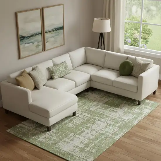 Green And Beige Abstract Washable Area Rug With UV Protection Photo 1