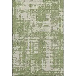 Photo of Green And Beige Abstract Washable Area Rug With UV Protection