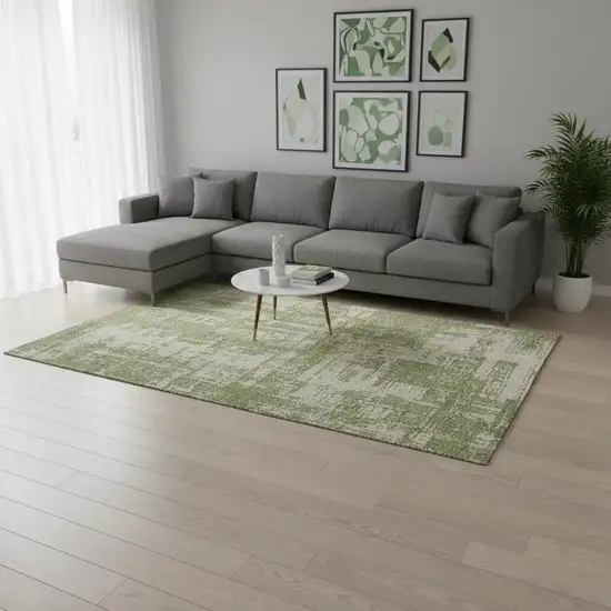 Green And Beige Abstract Washable Area Rug With UV Protection Photo 2