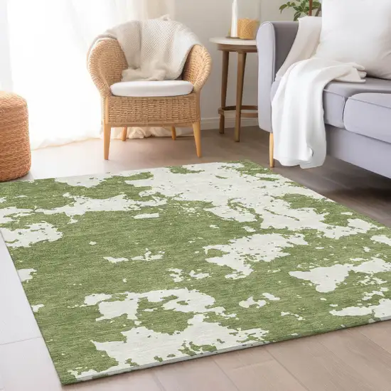 Green And Beige Abstract Washable Area Rug With UV Protection Photo 5