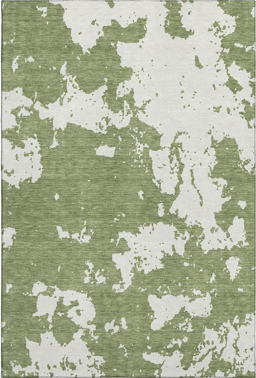 Green And Beige Abstract Washable Area Rug With UV Protection Photo 1