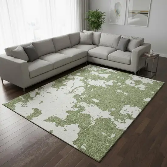 Green And Beige Abstract Washable Area Rug With UV Protection Photo 2