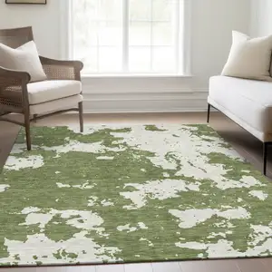 Photo of Green And Beige Abstract Washable Area Rug With UV Protection