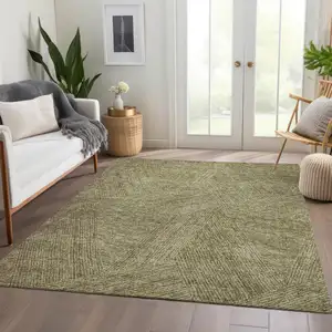 Photo of Green And Beige Abstract Washable Area Rug With UV Protection