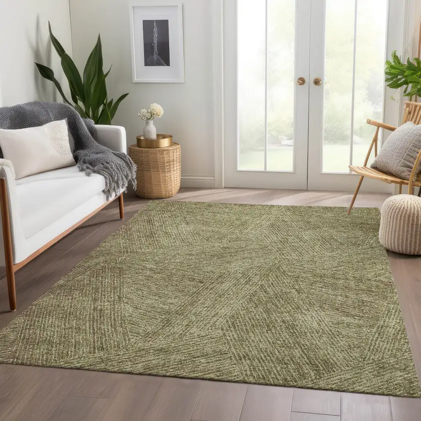 Green And Beige Abstract Washable Area Rug With UV Protection Photo 1