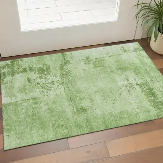 Green And Beige Abstract Washable Area Rug With UV Protection Photo 1