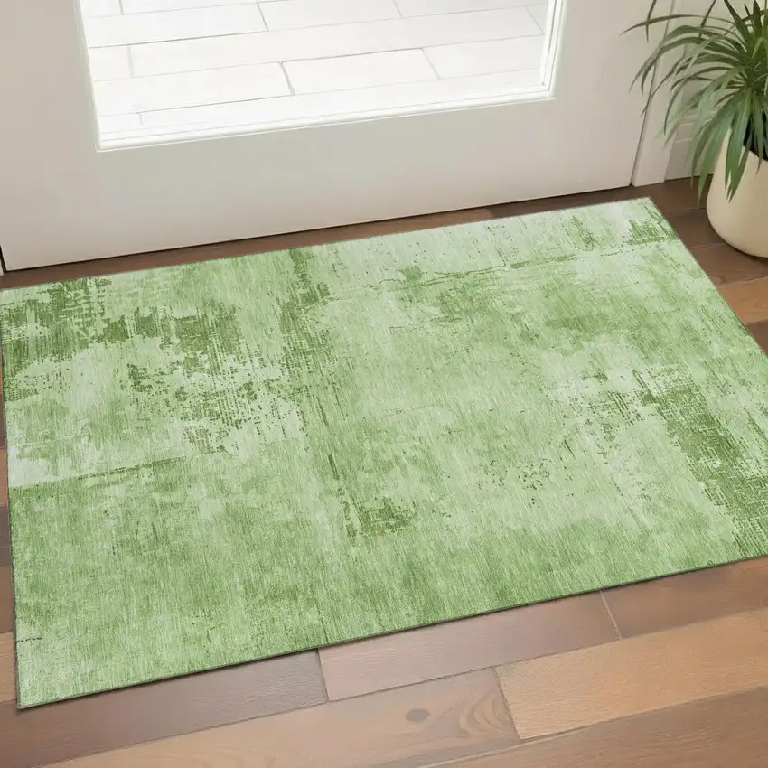 Green And Beige Abstract Washable Area Rug With UV Protection Photo 1
