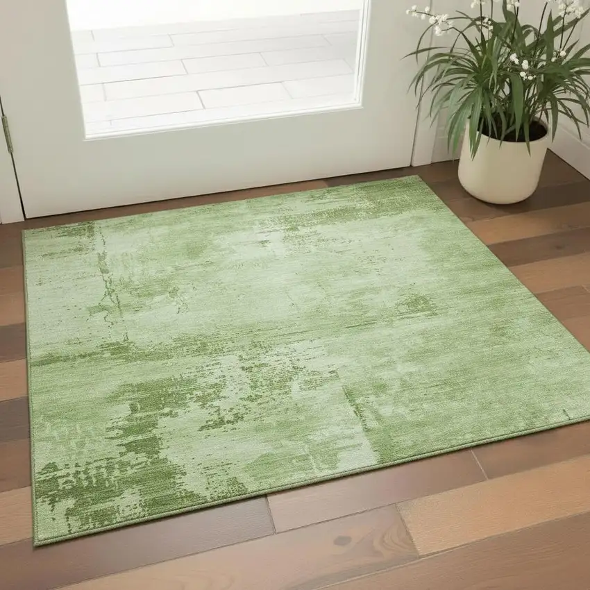 Green And Beige Abstract Washable Area Rug With UV Protection Photo 2