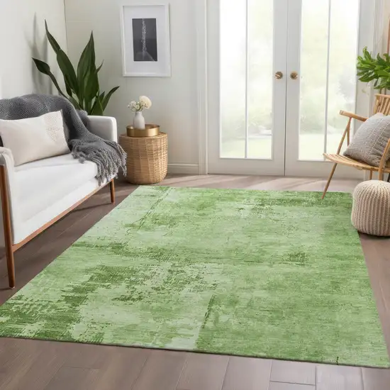 Green And Beige Abstract Washable Area Rug With UV Protection Photo 5