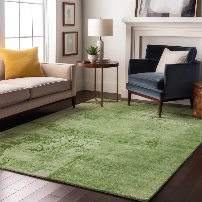 Green And Beige Abstract Washable Area Rug With UV Protection Photo 4
