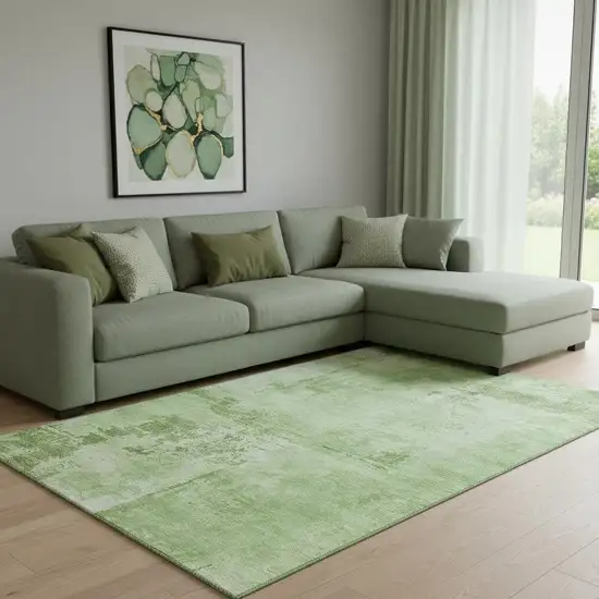 Green And Beige Abstract Washable Area Rug With UV Protection Photo 2