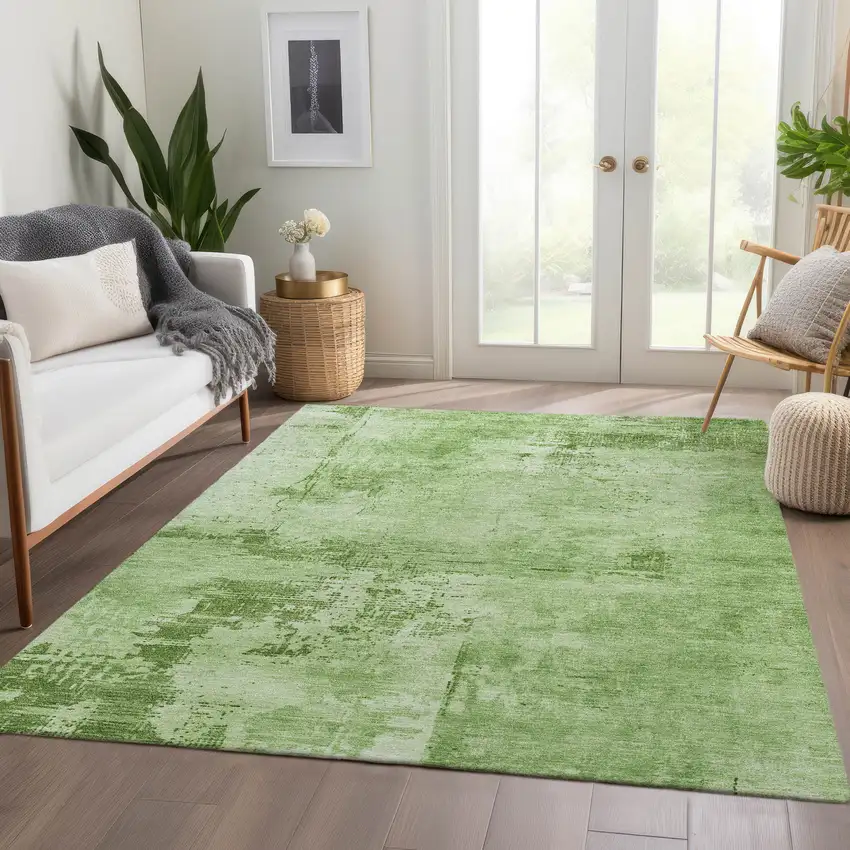 Green And Beige Abstract Washable Area Rug With UV Protection Photo 5