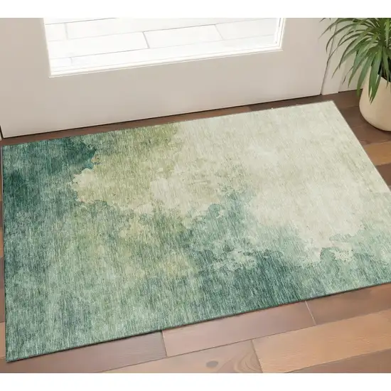 Green And Beige Abstract Washable Area Rug With UV Protection Photo 1