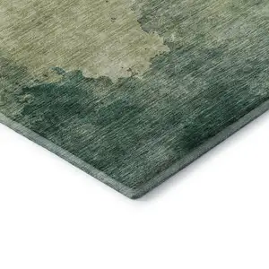 Photo of Green And Beige Abstract Washable Area Rug With UV Protection