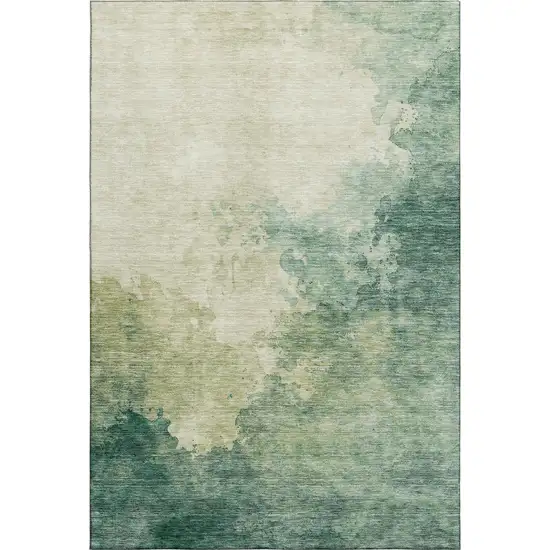 Green And Beige Abstract Washable Area Rug With UV Protection Photo 7