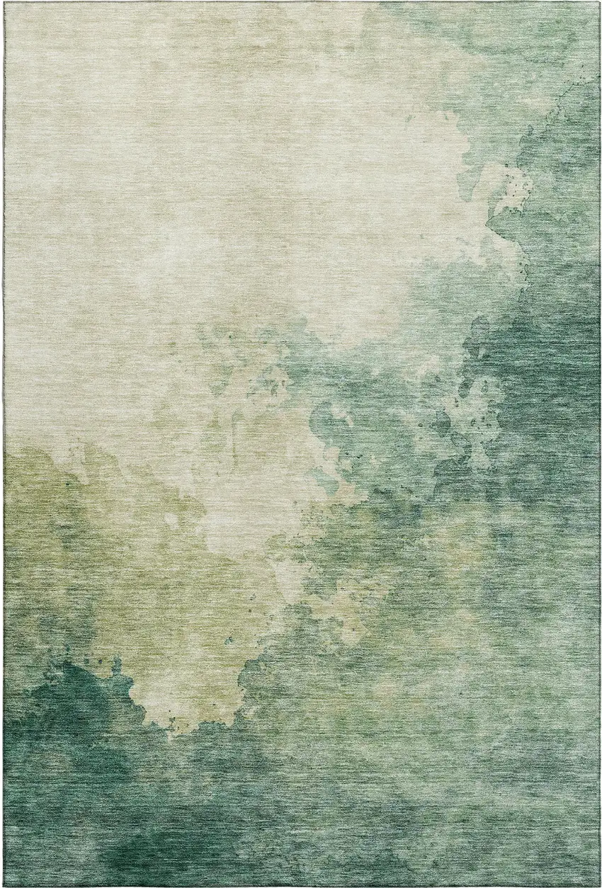 Green And Beige Abstract Washable Area Rug With UV Protection Photo 7