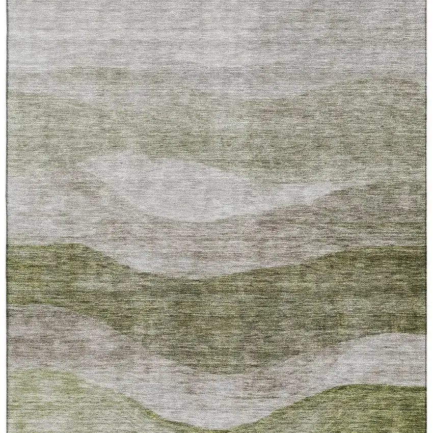 Green And Beige Abstract Washable Area Rug With UV Protection Photo 4