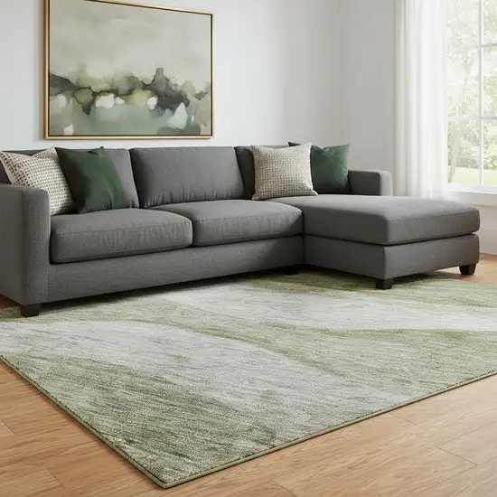 Green And Beige Abstract Washable Area Rug With UV Protection Photo 2