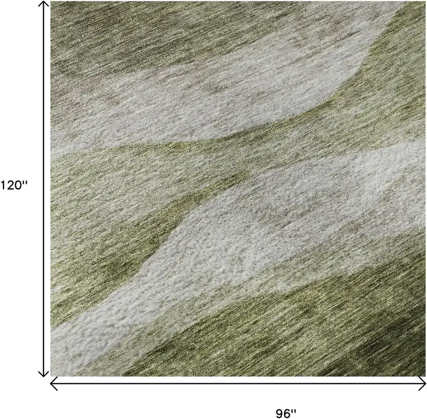 Green And Beige Abstract Washable Area Rug With UV Protection Photo 8