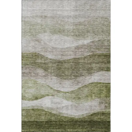 Green And Beige Abstract Washable Area Rug With UV Protection Photo 4