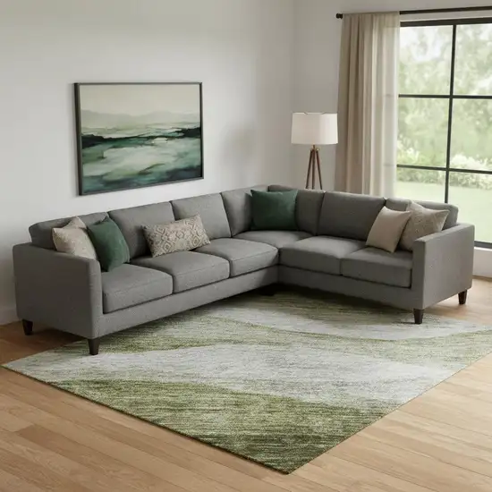 Green And Beige Abstract Washable Area Rug With UV Protection Photo 2