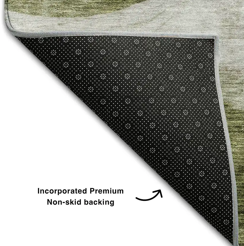 Green And Beige Abstract Washable Area Rug With UV Protection Photo 5