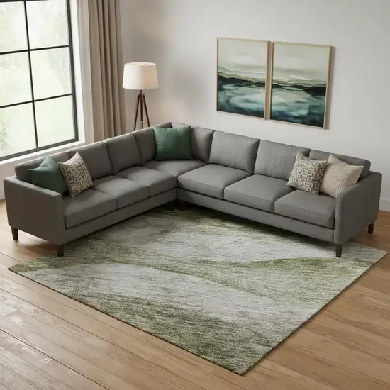 Green And Beige Abstract Washable Area Rug With UV Protection Photo 2