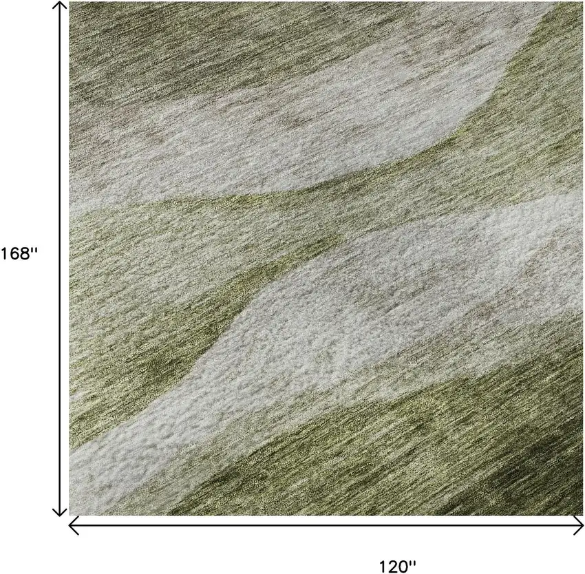 Green And Beige Abstract Washable Area Rug With UV Protection Photo 8
