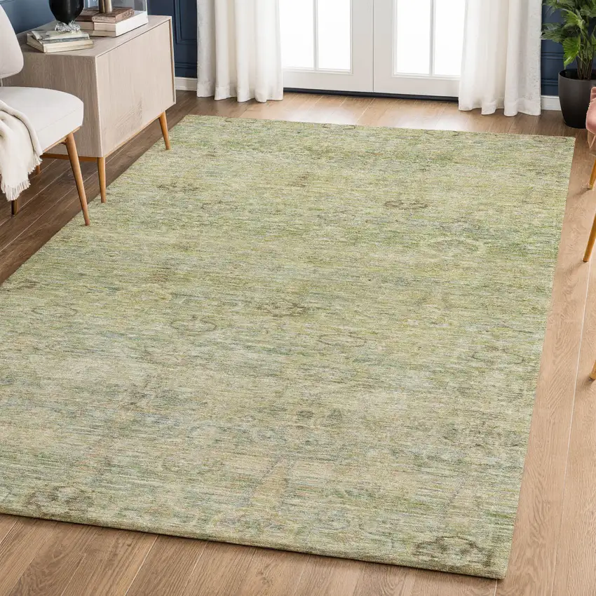 Green And Beige Abstract Washable Area Rug With UV Protection Photo 6