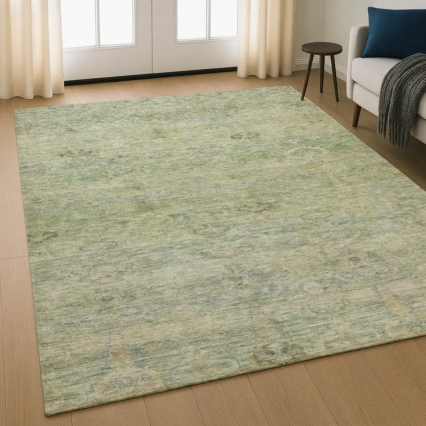 Green And Beige Abstract Washable Area Rug With UV Protection Photo 5