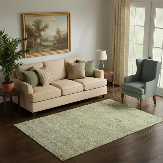 Green And Beige Abstract Washable Area Rug With UV Protection Photo 2