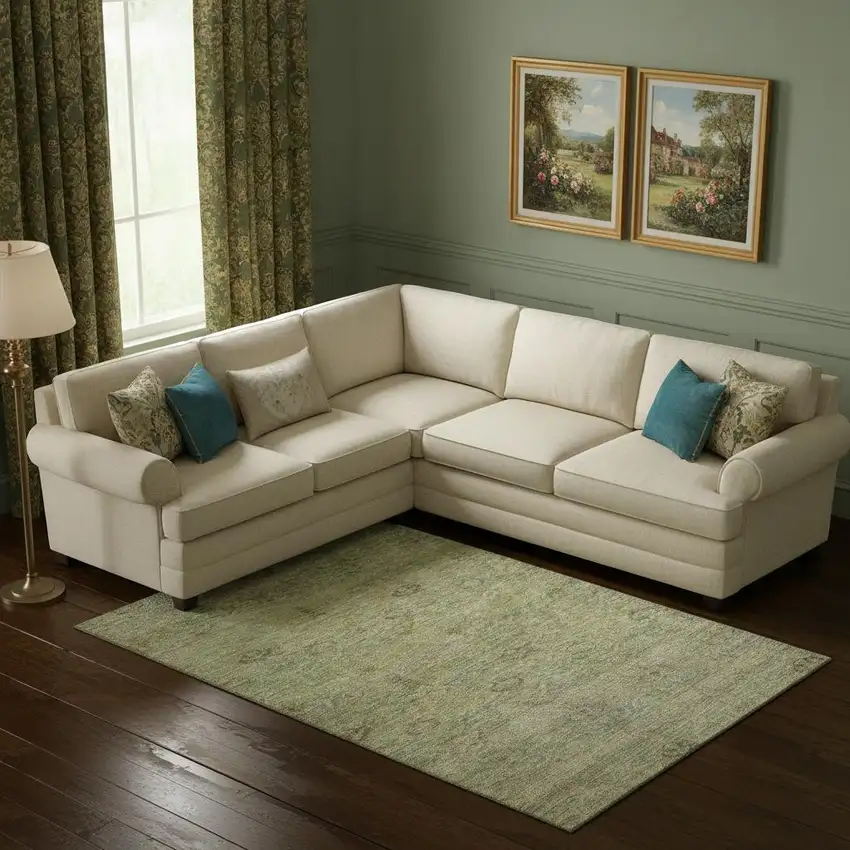 Green And Beige Abstract Washable Area Rug With UV Protection Photo 2