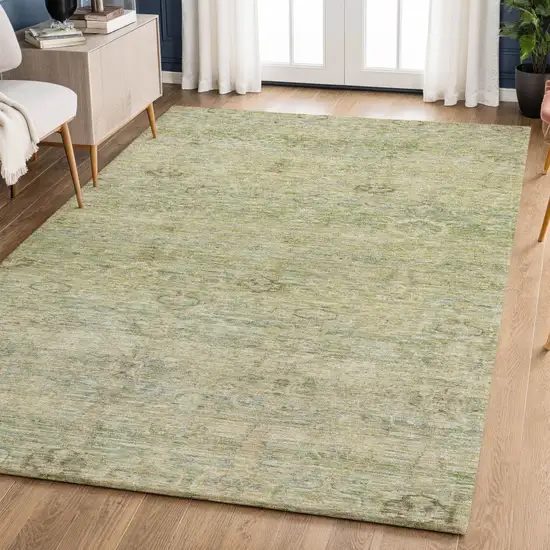 Green And Beige Abstract Washable Area Rug With UV Protection Photo 6