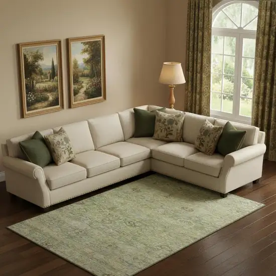 Green And Beige Abstract Washable Area Rug With UV Protection Photo 2