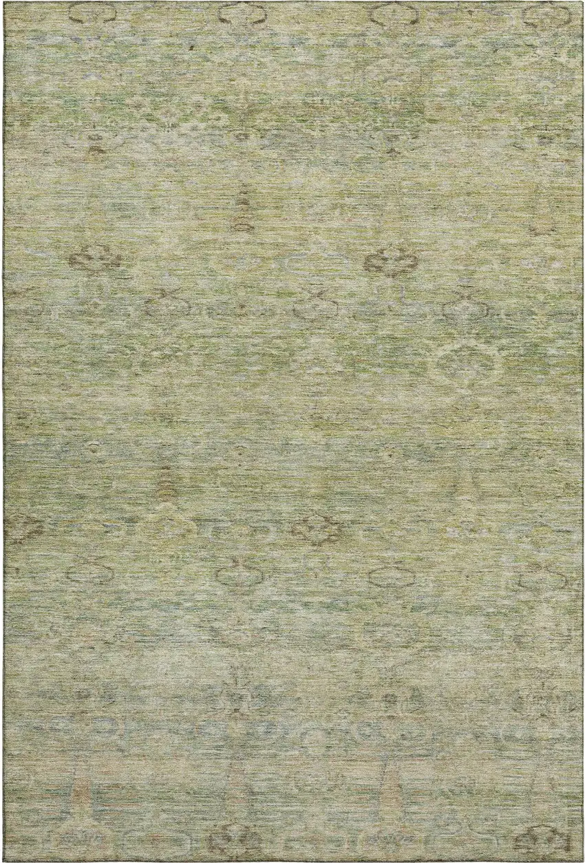 Green And Beige Abstract Washable Area Rug With UV Protection Photo 1