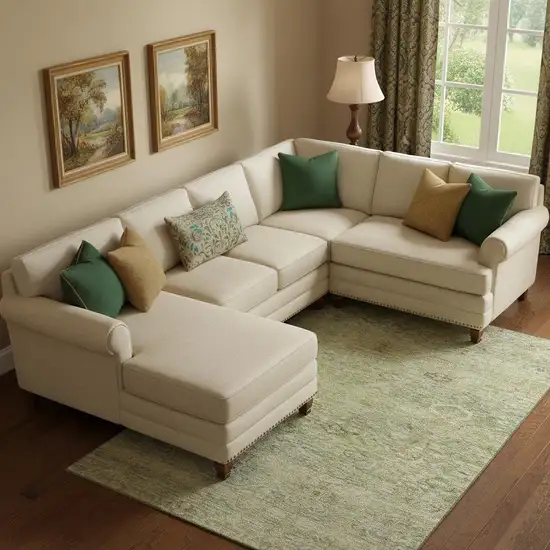 Green And Beige Abstract Washable Area Rug With UV Protection Photo 2