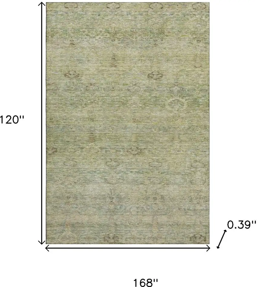 Green And Beige Abstract Washable Area Rug With UV Protection Photo 9