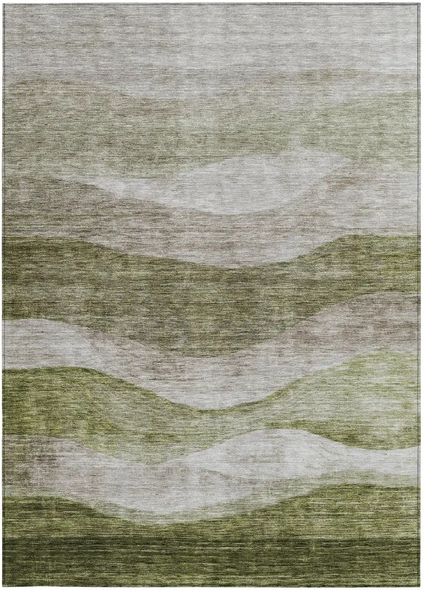 Green And Beige Abstract Washable Indoor Outdoor Area Rug Photo 6