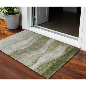 Photo of Green And Beige Abstract Washable Indoor Outdoor Area Rug