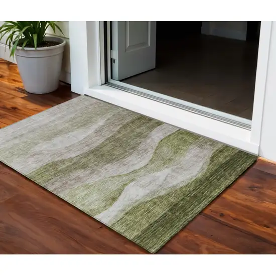 Green And Beige Abstract Washable Indoor Outdoor Area Rug Photo 1