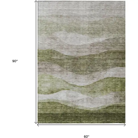 Green And Beige Abstract Washable Indoor Outdoor Area Rug Photo 7