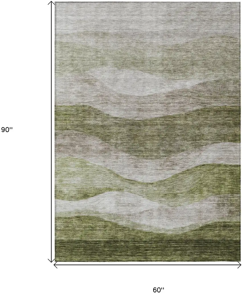 Green And Beige Abstract Washable Indoor Outdoor Area Rug Photo 7