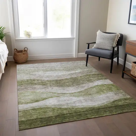 Green And Beige Abstract Washable Indoor Outdoor Area Rug Photo 9
