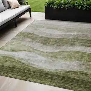 Photo of Green And Beige Abstract Washable Indoor Outdoor Area Rug