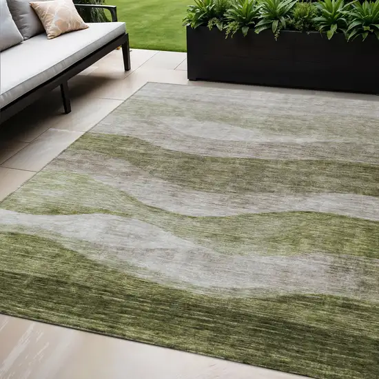 Green And Beige Abstract Washable Indoor Outdoor Area Rug Photo 1