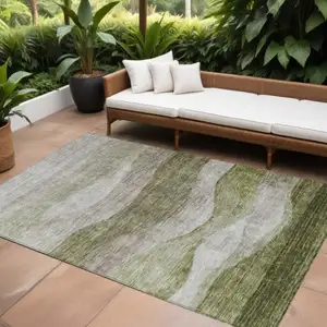 Photo of Green And Beige Abstract Washable Indoor Outdoor Area Rug