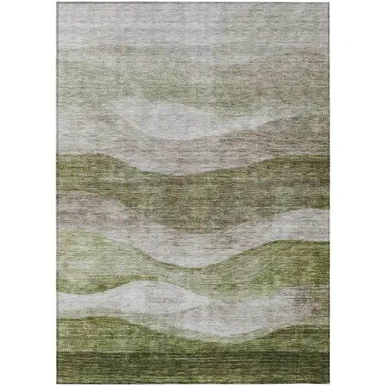 Green And Beige Abstract Washable Indoor Outdoor Area Rug Photo 2