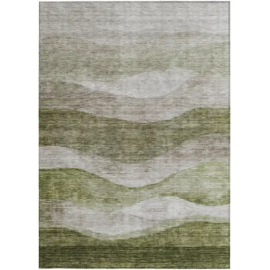 Green And Beige Abstract Washable Indoor Outdoor Area Rug Photo 5