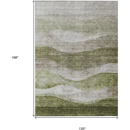 Green And Beige Abstract Washable Indoor Outdoor Area Rug Photo 7
